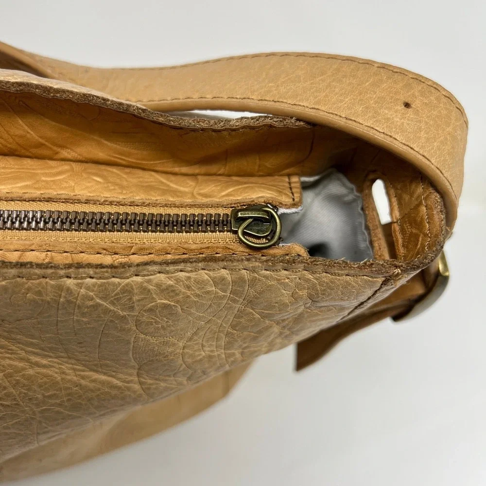 American Leather Co Embossed Leather Shoulder Bag Tan Brown Hobo Tote Purse